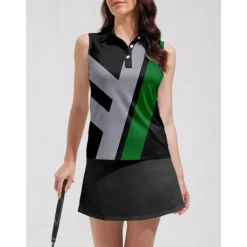 Women's Golf Polo Shirt Grey Sleeveless Top Ladies Golf Attire Clothes Outfits Wear Apparel