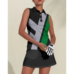 Women's Golf Polo Shirt Grey Sleeveless Top Ladies Golf Attire Clothes Outfits Wear Apparel