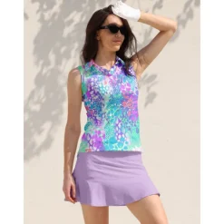 Women's Golf Polo Shirt Light Purple Sleeveless Top Ladies Golf Attire Clothes Outfits Wear Apparel