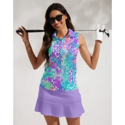 Women's Golf Polo Shirt Light Purple Sleeveless Top Ladies Golf Attire Clothes Outfits Wear Apparel