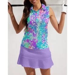 Women's Golf Polo Shirt Light Purple Sleeveless Top Ladies Golf Attire Clothes Outfits Wear Apparel