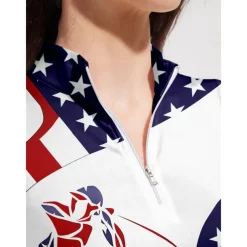 Women's Golf Polo Shirt Navy Blue Sleeveless Top Ladies Golf Attire Clothes Outfits Wear Apparel American Flag Golf Shirt