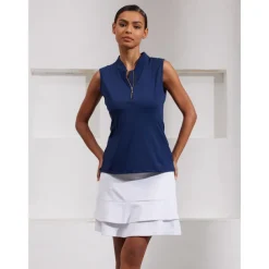 Women's Golf Polo Shirt Navy Rose Red Sleeveless Top Ladies Golf Attire Clothes Outfits Wear Apparel