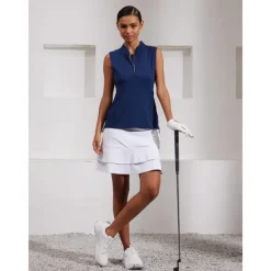 Women's Golf Polo Shirt Navy Rose Red Sleeveless Top Ladies Golf Attire Clothes Outfits Wear Apparel