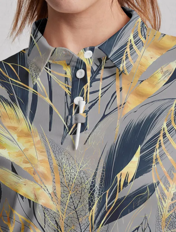 Women's Golf Polo Shirt Navy Blue Short Sleeve Sun Protection Top Leaf Ladies Golf Attire Clothes Outfits Wear Apparel