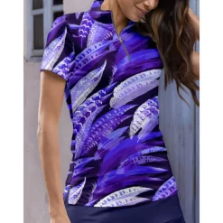 Women's Golf Polo Shirt Ocean Blue Short Sleeve Top Ladies Golf Attire Clothes Outfits Wear Apparel