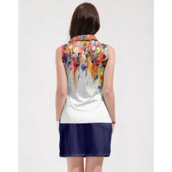 Women's Golf Polo Shirt Orange Sleeveless Top Floral Ladies Golf Attire Clothes Outfits Wear Apparel