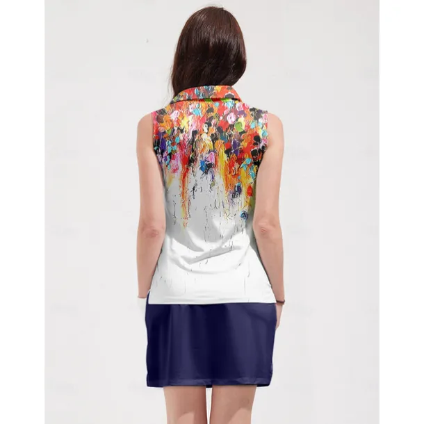 Women's Golf Polo Shirt Orange Sleeveless Top Floral Ladies Golf Attire Clothes Outfits Wear Apparel