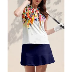 Women's Golf Polo Shirt Orange Sleeveless Top Floral Ladies Golf Attire Clothes Outfits Wear Apparel