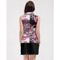 Women's Golf Polo Shirt Pink Sleeveless Top Paisley Ladies Golf Attire Clothes Outfits Wear Apparel