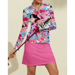 Women's Golf Polo Shirt Pink Long Sleeve Top Ladies Golf Attire Clothes Outfits Wear Apparel