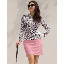 Women's Golf Polo Shirt Pink Blue Mint Green Long Sleeve Top Leopard Ladies Golf Attire Clothes Outfits Wear Apparel