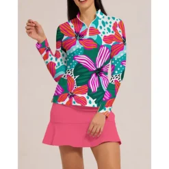 Women's Golf Polo Shirt Pink Long Sleeve Top Ladies Golf Attire Clothes Outfits Wear Apparel