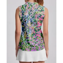 Women's Golf Polo Shirt Pink Sleeveless Top Floral Ladies Golf Attire Clothes Outfits Wear Apparel