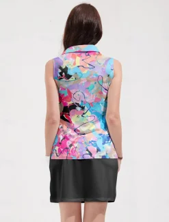 Women's Golf Polo Shirt Pink Sleeveless Sun Protection Top Ladies Golf Attire Clothes Outfits Wear Apparel