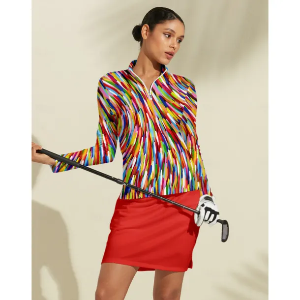 Women's Golf Polo Shirt Red Long Sleeve Top Ladies Golf Attire Clothes Outfits Wear Apparel