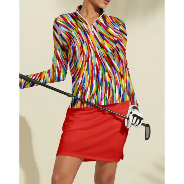 Women's Golf Polo Shirt Red Long Sleeve Top Ladies Golf Attire Clothes Outfits Wear Apparel