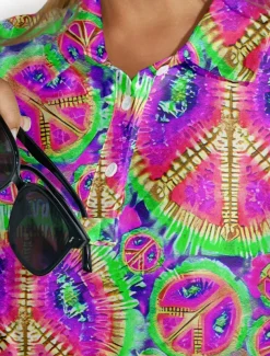 Women's Golf Polo Shirt Tie Dye Pink Short Sleeve Sun Protection UPF50 Top for Ladies Golf Attire