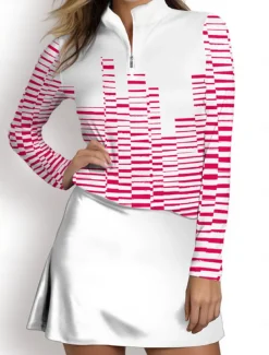Women's Golf Polo Shirt Violet Black Pink Long Sleeve Sun Protection Top Fall Winter Ladies Golf Attire Clothes Outfits Wear Apparel