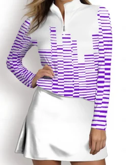 Women's Golf Polo Shirt Violet Black Pink Long Sleeve Sun Protection Top Fall Winter Ladies Golf Attire Clothes Outfits Wear Apparel
