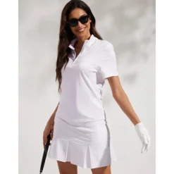 Women's Golf Polo Shirt White Short Sleeve Top Ladies Golf Attire Clothes Outfits Wear Apparel