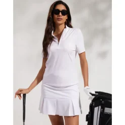 Women's Golf Polo Shirt White Short Sleeve Top Ladies Golf Attire Clothes Outfits Wear Apparel