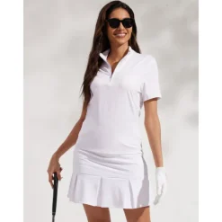 Women's Golf Polo Shirt White Short Sleeve Top Ladies Golf Attire Clothes Outfits Wear Apparel