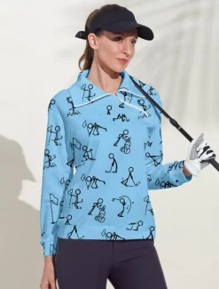 Women's Golf Pullover Sweatshirt Black White Yellow Long Sleeve Top Fall Winter Ladies Golf Attire Clothes Outfits Wear Apparel