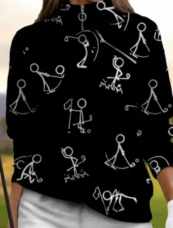 Women's Golf Pullover Sweatshirt Black White Yellow Long Sleeve Top Fall Winter Ladies Golf Attire Clothes Outfits Wear Apparel