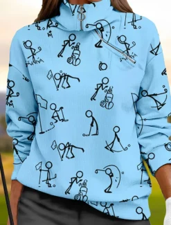 Women's Golf Pullover Sweatshirt Black White Yellow Long Sleeve Top Fall Winter Ladies Golf Attire Clothes Outfits Wear Apparel