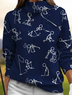 Women's Golf Pullover Sweatshirt Black White Yellow Long Sleeve Top Fall Winter Ladies Golf Attire Clothes Outfits Wear Apparel