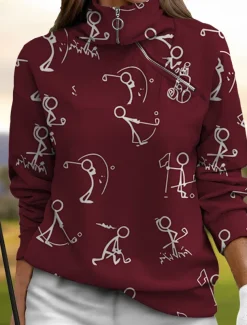 Women's Golf Pullover Sweatshirt Black White Yellow Long Sleeve Top Fall Winter Ladies Golf Attire Clothes Outfits Wear Apparel