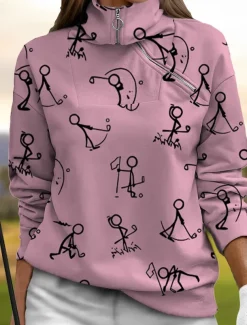 Women's Golf Pullover Sweatshirt Black White Yellow Long Sleeve Top Fall Winter Ladies Golf Attire Clothes Outfits Wear Apparel