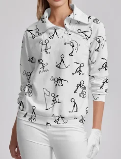 Women's Golf Pullover Sweatshirt Black White Yellow Long Sleeve Top Fall Winter Ladies Golf Attire Clothes Outfits Wear Apparel