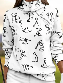 Women's Golf Pullover Sweatshirt Black White Yellow Long Sleeve Top Fall Winter Ladies Golf Attire Clothes Outfits Wear Apparel
