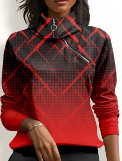 Women's Golf Pullover Sweatshirt Red Long Sleeve Thermal Warm Top Fall Winter Ladies Golf Attire Clothes Outfits Wear Apparel