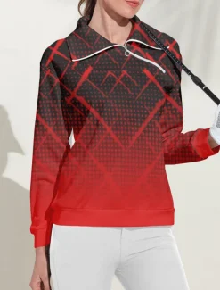 Women's Golf Pullover Sweatshirt Red Long Sleeve Thermal Warm Top Fall Winter Ladies Golf Attire Clothes Outfits Wear Apparel