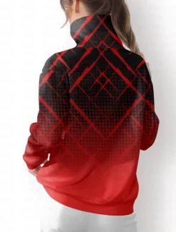 Women's Golf Pullover Sweatshirt Red Long Sleeve Thermal Warm Top Fall Winter Ladies Golf Attire Clothes Outfits Wear Apparel