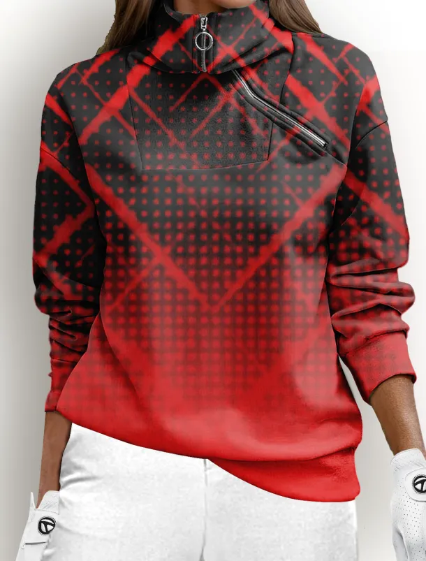 Women's Golf Pullover Sweatshirt Red Long Sleeve Thermal Warm Top Fall Winter Ladies Golf Attire Clothes Outfits Wear Apparel