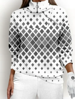 Women's Golf Pullover Sweatshirt Blue Grey Long Sleeve Thermal Warm Top Ladies Golf Attire Clothes Outfits Wear Apparel