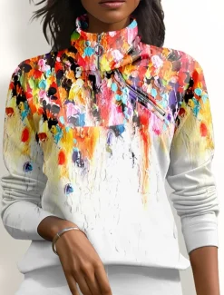 Women's Golf Pullover Sweatshirt Violet Orange Long Sleeve Thermal Warm Top Fall Winter Ladies Golf Attire Clothes Outfits Wear Apparel