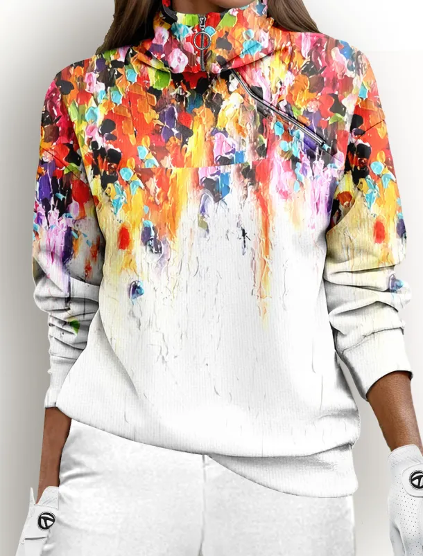 Women's Golf Pullover Sweatshirt Violet Orange Long Sleeve Thermal Warm Top Fall Winter Ladies Golf Attire Clothes Outfits Wear Apparel