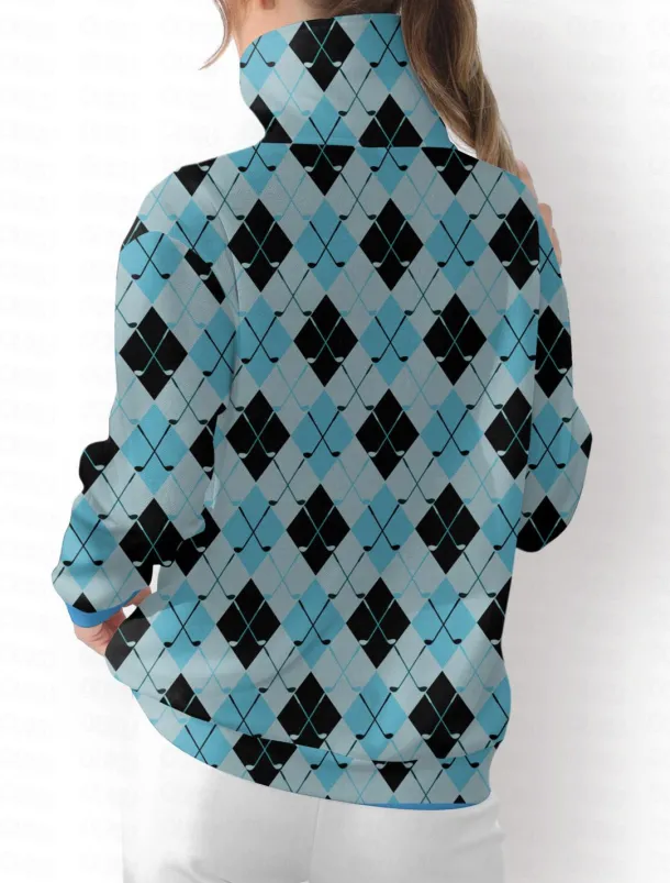 Women's Golf Pullover Sweatshirt White Rose Red Light Blue Long Sleeve Top Plaid Fall Winter Ladies Golf Attire Clothes Outfits Wear Apparel