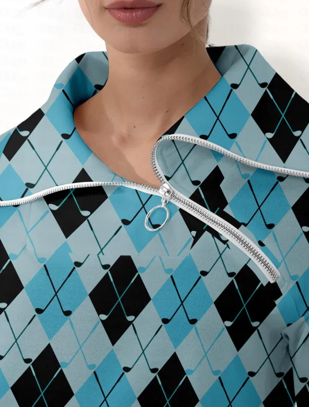 Women's Golf Pullover Sweatshirt White Rose Red Light Blue Long Sleeve Top Plaid Fall Winter Ladies Golf Attire Clothes Outfits Wear Apparel