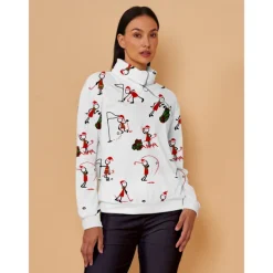 Women's Golf Pullover Sweatshirt White Long Sleeve Top Ladies Golf Attire Clothes Outfits Wear Apparel