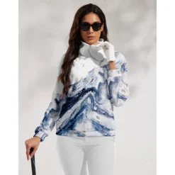 Women's Golf Pullover Sweatshirt Blue Long Sleeve Top Fall Winter Ladies Golf Attire Clothes Outfits Wear Apparel