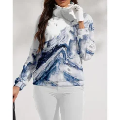 Women's Golf Pullover Sweatshirt Blue Long Sleeve Top Fall Winter Ladies Golf Attire Clothes Outfits Wear Apparel
