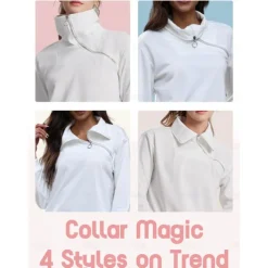 Women's Golf Pullover Sweatshirt Blue Long Sleeve Top Fall Winter Ladies Golf Attire Clothes Outfits Wear Apparel