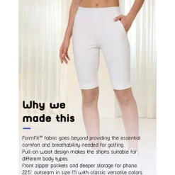 Women's Golf Shorts 22.5inch Slim-Fit Stretch Shorts White Shorts Ladies Golf Attire Clothes Outfits Wear Apparel
