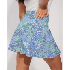 Women's Golf Skirts 17inch Pickleball Light Blue Bottoms Paisley Ladies Golf Attire Clothes Outfits Wear Apparel